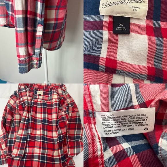 Universal Thread Red Blue Checkered Plaid Button Up Shirt Size XS - Picture 13 of 17